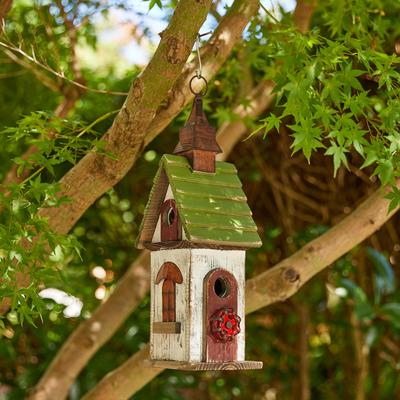 Show full view: Glitzhome Distressed Solid Wood Birdhouse, White & Green slide 5 of 8
