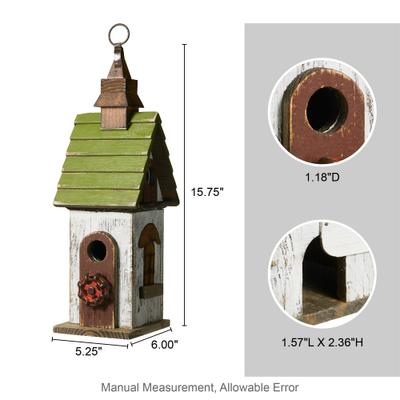 Show full view: Glitzhome Distressed Solid Wood Birdhouse, White & Green slide 2 of 8