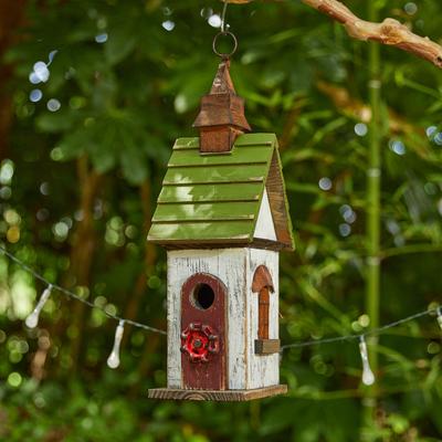 Show full view: Glitzhome Distressed Solid Wood Birdhouse, White & Green slide 3 of 8