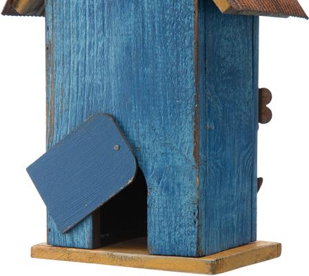 Show full view: Glitzhome Distressed Solid Wood Birdhouse with 3D Flowers, Blue slide 7 of 8