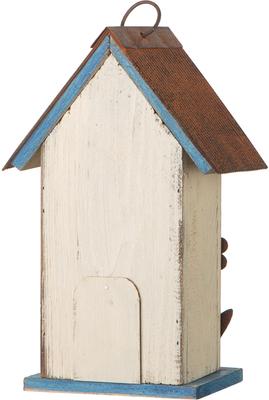 Show full view: Glitzhome Distressed Solid Wood Birdhouse with 3D Flowers, White slide 6 of 8