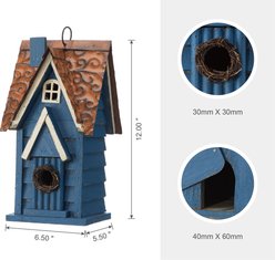 Glitzhome Distressed Solid Wood Cottage Birdhouse, Blue slide 2 of 9