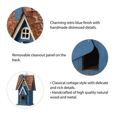 Show full view: Glitzhome Distressed Solid Wood Cottage Birdhouse, Blue slide 3 of 10