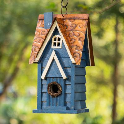 Show full view: Glitzhome Distressed Solid Wood Cottage Birdhouse, Blue slide 5 of 10