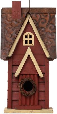 Show full view: Glitzhome Distressed Solid Wood Cottage Birdhouse, Red slide 1 of 8