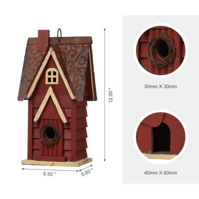Show full view: Glitzhome Distressed Solid Wood Cottage Birdhouse, Red slide 2 of 8