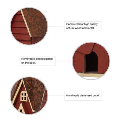 Show full view: Glitzhome Distressed Solid Wood Cottage Birdhouse, Red slide 3 of 8