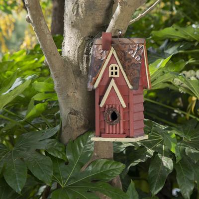 Show full view: Glitzhome Distressed Solid Wood Cottage Birdhouse, Red slide 4 of 8