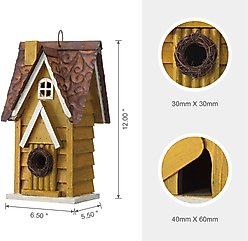 Glitzhome Distressed Solid Wood Cottage Birdhouse, Yellow slide 2 of 9