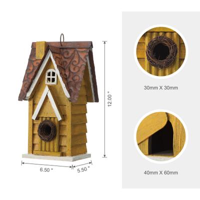 Show full view: Glitzhome Distressed Solid Wood Cottage Birdhouse, Yellow slide 2 of 10