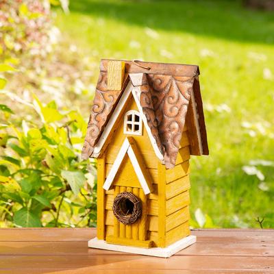 Show full view: Glitzhome Distressed Solid Wood Cottage Birdhouse, Yellow slide 5 of 10