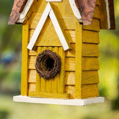 Show full view: Glitzhome Distressed Solid Wood Cottage Birdhouse, Yellow slide 6 of 10