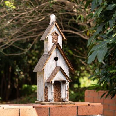 Show full view: Glitzhome Extra-Large Rustic Wood White Bird House, 23.62-in slide 5 of 8