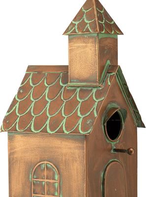 Show full view: Glitzhome Farmhouse Faux Copper Distressed Metal Church Outdoor Decorative Garden with Stake Birdhouse, Yellow slide 8 of 9