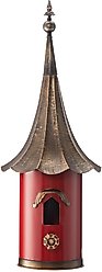 Glitzhome Farmhouse Metal Pagoda Birdhouse with Bronze Roof, Red