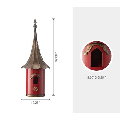 Show full view: Glitzhome Farmhouse Metal Pagoda Birdhouse with Bronze Roof, Red slide 2 of 9
