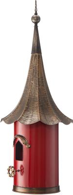 Show full view: Glitzhome Farmhouse Metal Pagoda Birdhouse with Bronze Roof, Red slide 7 of 9