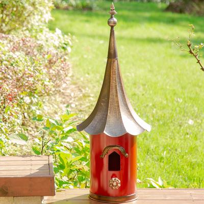 Show full view: Glitzhome Farmhouse Metal Pagoda Birdhouse with Bronze Roof, Red slide 8 of 9