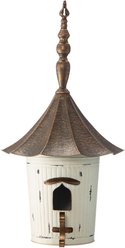 Glitzhome Farmhouse Metal Pagoda Birdhouse with Bronze Roof, White