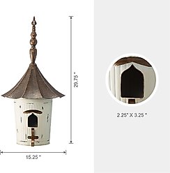 Glitzhome Farmhouse Metal Pagoda Birdhouse with Bronze Roof, White slide 2 of 9