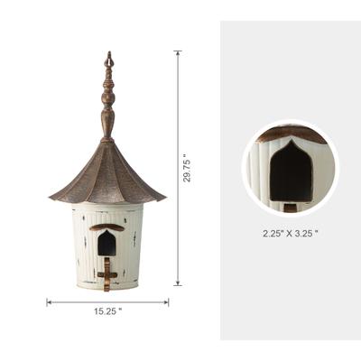 Show full view: Glitzhome Farmhouse Metal Pagoda Birdhouse with Bronze Roof, White slide 2 of 9