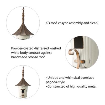 Show full view: Glitzhome Farmhouse Metal Pagoda Birdhouse with Bronze Roof, White slide 3 of 9