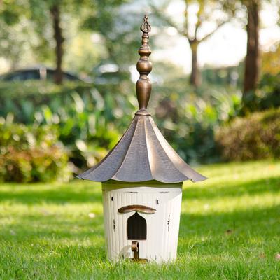 Show full view: Glitzhome Farmhouse Metal Pagoda Birdhouse with Bronze Roof, White slide 4 of 9
