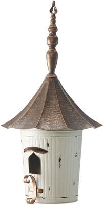 Show full view: Glitzhome Farmhouse Metal Pagoda Birdhouse with Bronze Roof, White slide 6 of 9