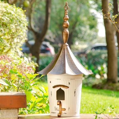 Show full view: Glitzhome Farmhouse Metal Pagoda Birdhouse with Bronze Roof, White slide 8 of 9