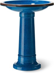 Glitzhome Faux Ceramic Tall Pedestal Bird Bath, Cobalt Blue