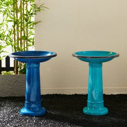 Glitzhome Faux Ceramic Tall Pedestal Bird Bath, Cobalt Blue slide 2 of 9