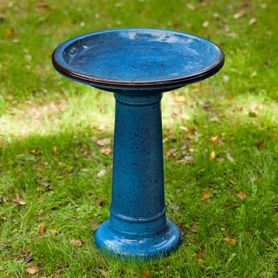Show full view: Glitzhome Faux Ceramic Tall Pedestal Bird Bath, Cobalt Blue slide 5 of 9