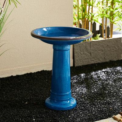 Show full view: Glitzhome Faux Ceramic Tall Pedestal Bird Bath, Cobalt Blue slide 8 of 9
