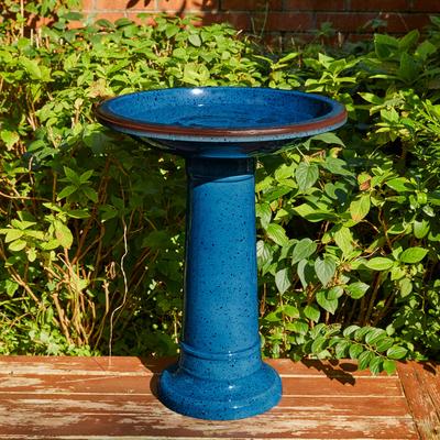 Show full view: Glitzhome Faux Ceramic Tall Pedestal Bird Bath, Cobalt Blue slide 7 of 9