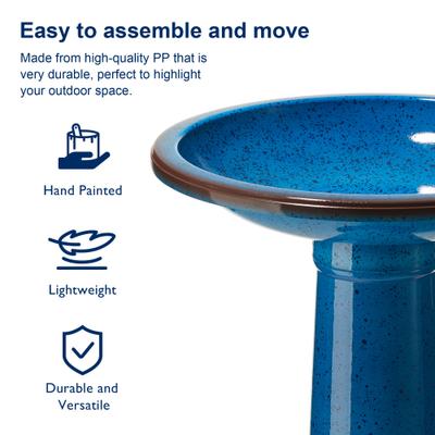 Show full view: Glitzhome Faux Ceramic Tall Pedestal Bird Bath, Cobalt Blue slide 3 of 9