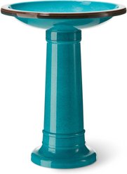 Glitzhome Faux Ceramic Tall Pedestal Bird Bath, Turquoise