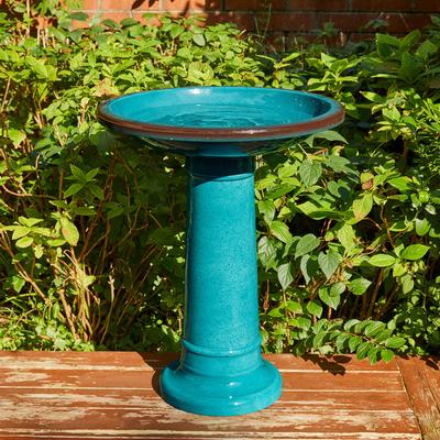 Show full view: Glitzhome Faux Ceramic Tall Pedestal Bird Bath, Turquoise slide 7 of 9
