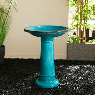 Show full view: Glitzhome Faux Ceramic Tall Pedestal Bird Bath, Turquoise slide 5 of 9
