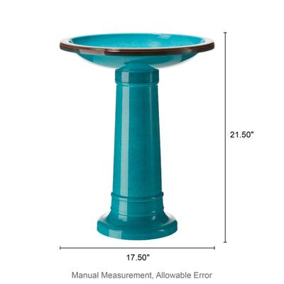 Show full view: Glitzhome Faux Ceramic Tall Pedestal Bird Bath, Turquoise slide 2 of 9