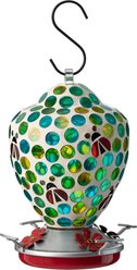 Glitzhome Glass Hanging Dots & Ladybugs Mosaic Bird Feeder, Blue/Green