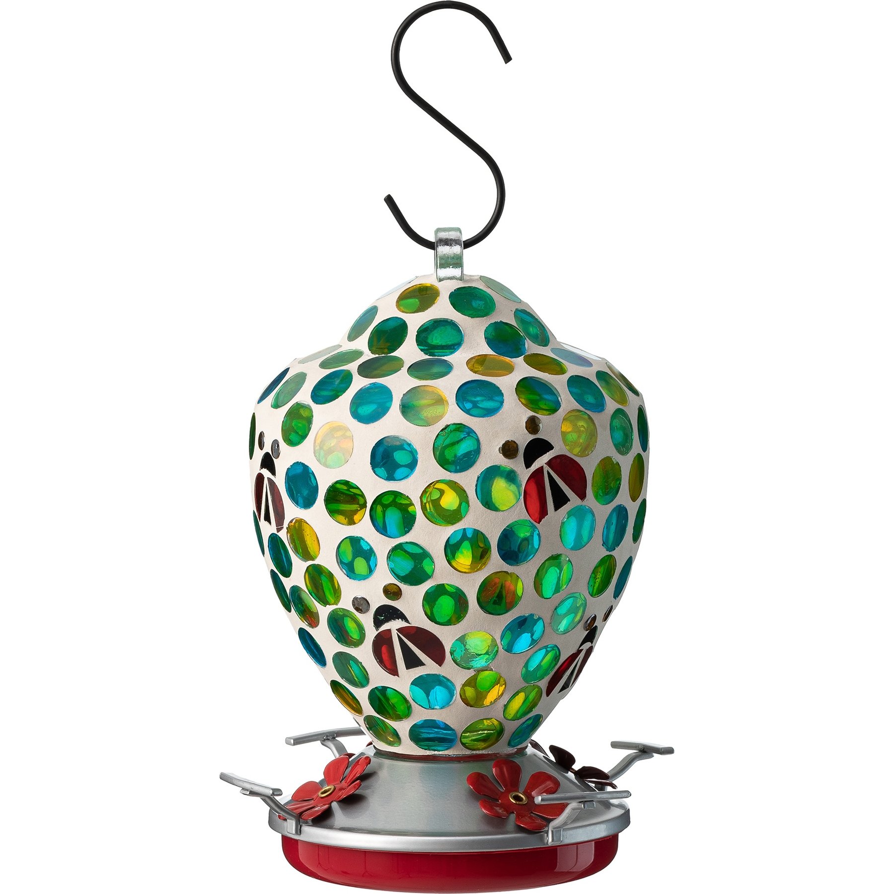 Glitzhome Glass Hanging Dots & Ladybugs Mosaic Bird Feeder, Blue/Green