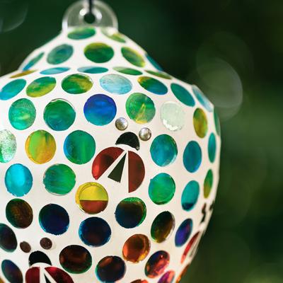 Show full view: Glitzhome Glass Hanging Dots & Ladybugs Mosaic Bird Feeder, Blue/Green slide 8 of 9