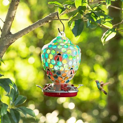 Show full view: Glitzhome Glass Hanging Dots & Ladybugs Mosaic Bird Feeder, Blue/Green slide 7 of 9