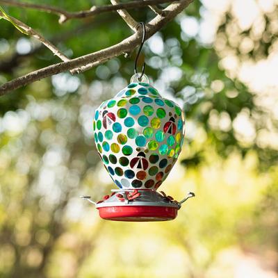 Show full view: Glitzhome Glass Hanging Dots & Ladybugs Mosaic Bird Feeder, Blue/Green slide 6 of 9