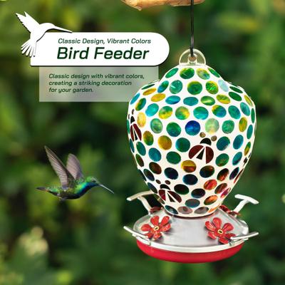Show full view: Glitzhome Glass Hanging Dots & Ladybugs Mosaic Bird Feeder, Blue/Green slide 3 of 9