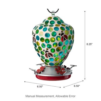 Show full view: Glitzhome Glass Hanging Dots & Ladybugs Mosaic Bird Feeder, Blue/Green slide 2 of 9