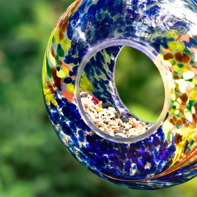 Show full view: Glitzhome Glass Round Hanging Mosaic Bird Feeder, Multicolor slide 9 of 10