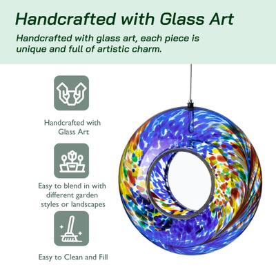 Show full view: Glitzhome Glass Round Hanging Mosaic Bird Feeder, Multicolor slide 4 of 10