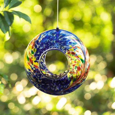 Show full view: Glitzhome Glass Round Hanging Mosaic Bird Feeder, Multicolor slide 5 of 10