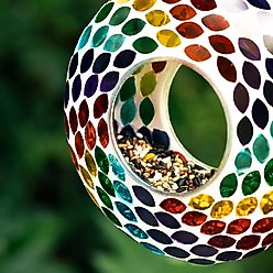 Glitzhome Glass Round Mosaic Bird Feeder, Multicolor slide 2 of 9
